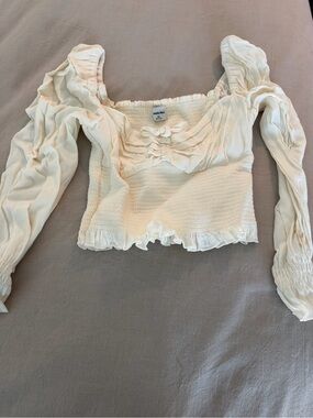 Sunday Best Cream Smocked Ruffle Crop Top